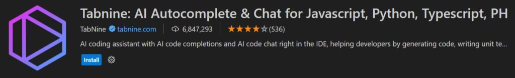 vs code tabnine extension ai